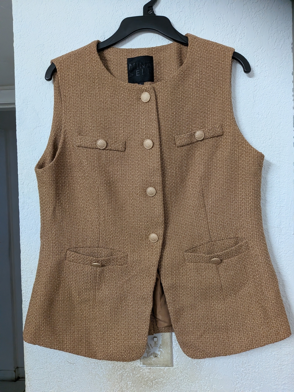 Tan Tweed Sleeveless Vest - Tailored Classic